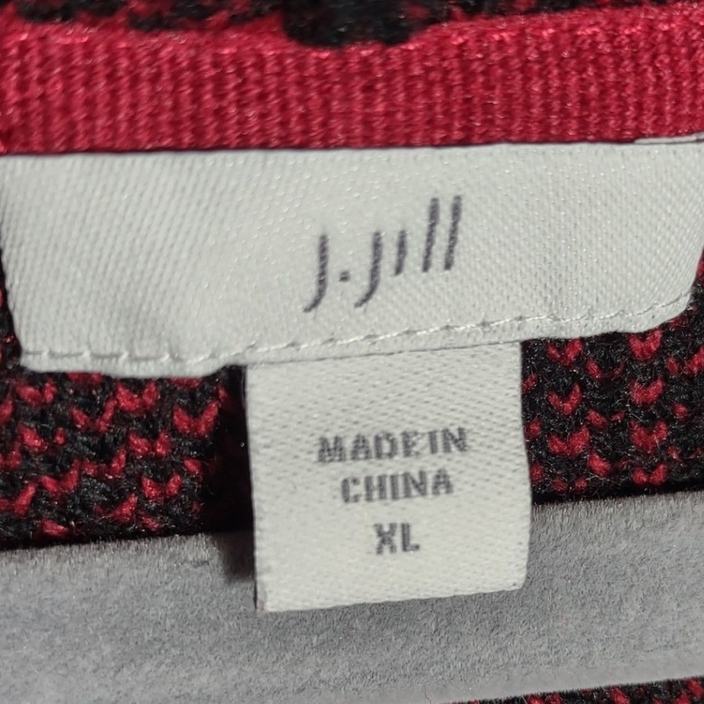 J Jill Buffalo Plaid Open Front Hooded Cardigan Sweater Women XL Red Black - Picture 5 of 7